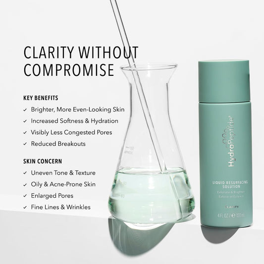 HydroPeptide Liquid Resurfacing Solution, Daily Leave-On Peptide Exfoliant with 2% Salicylic Acid, Exfoliate & Illuminate, 4 Ounce