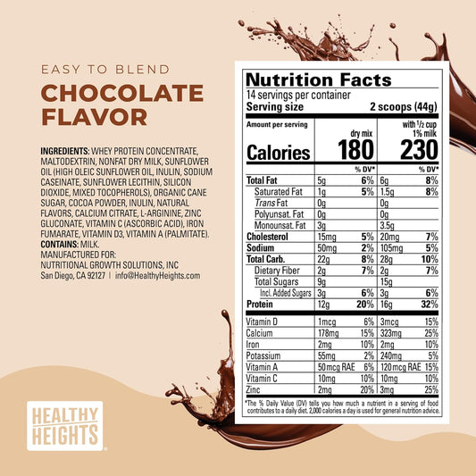 Healthy Heights Grow Daily Kids Protein Drink Mix (Chocolate) - High Protein Shake for Kids 3+, 21.6 oz