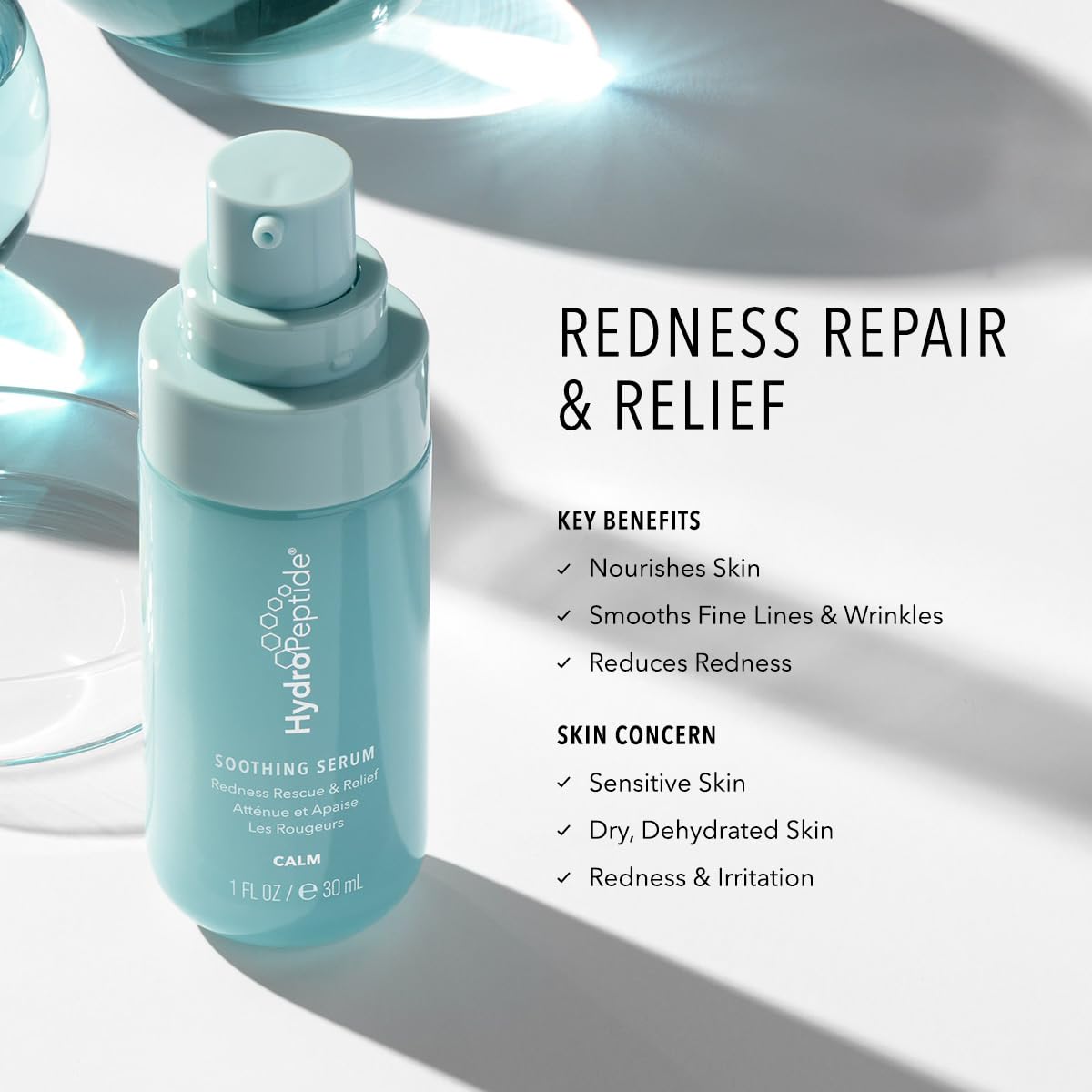 Hydropeptide Soothing Serum, Moisturizing & Anti-Aging Peptide Facial Serum, 1 Ounce