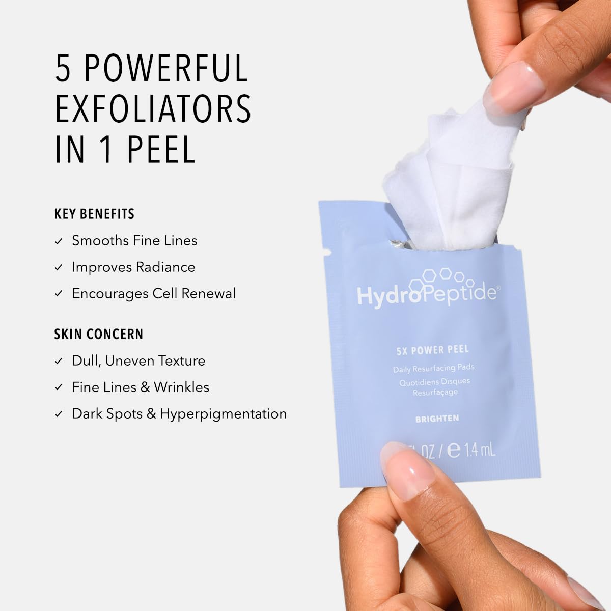 HydroPeptide 5X Power Peel, Daily Resurfacing Pads, Smooth Away Appearance of Wrinkles and Fine Lines, Better Skin, 4 Ounce
