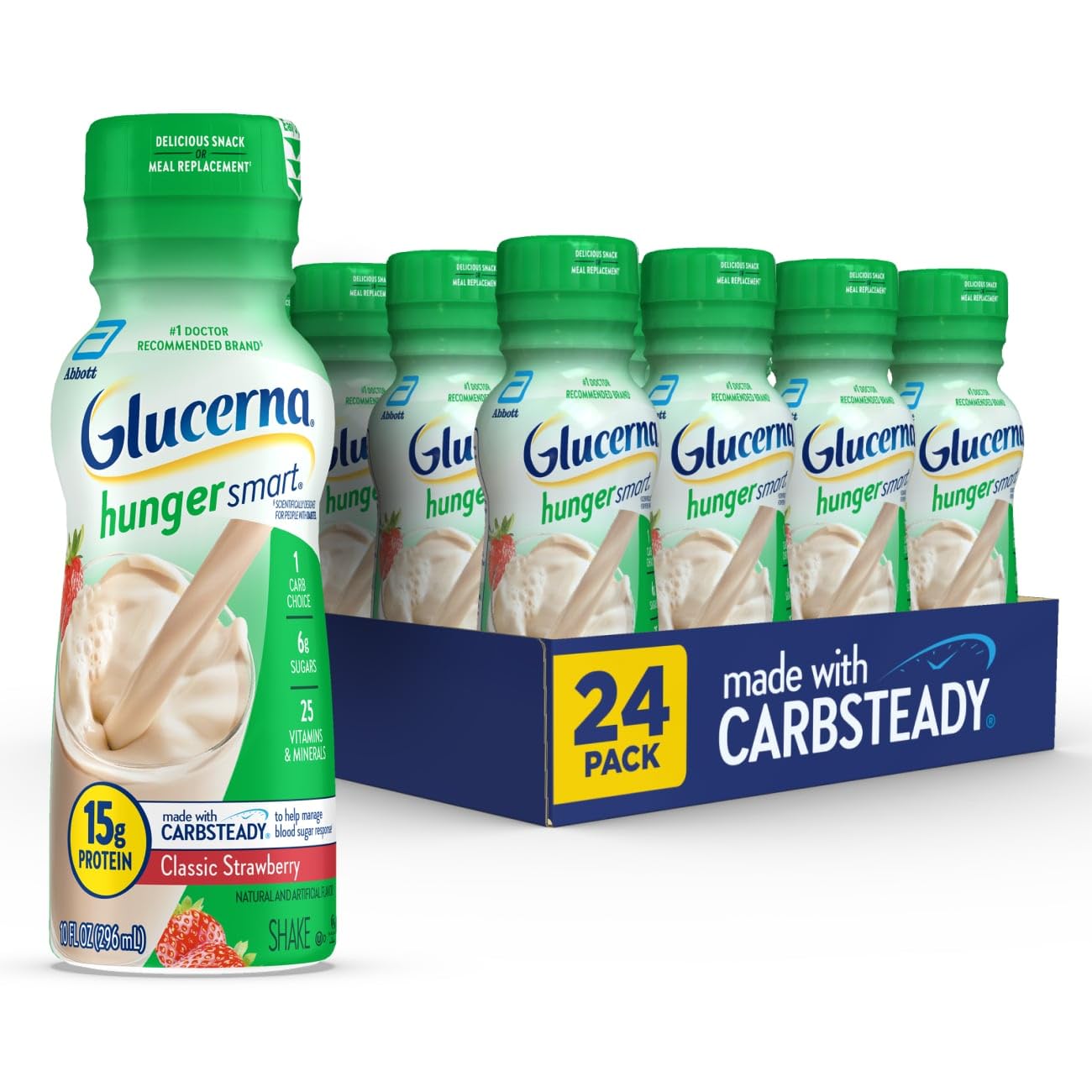 Glucerna Hunger Smart Nutrition Shake to Support Blood Sugar Management | Diabetes Care Shake, 15g Protein, Ready-to-Drink Meal or Snack Replacement for Adults, 180 Calories, Chocolate, 24 Pack