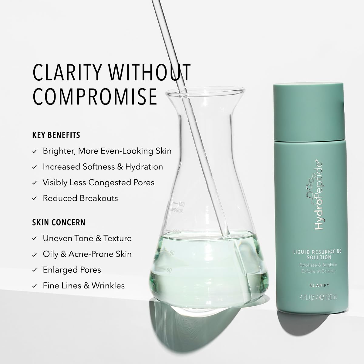 HydroPeptide Liquid Resurfacing Solution, Daily Leave-On Peptide Exfoliant with 2% Salicylic Acid, Exfoliate & Illuminate, 4 Ounce