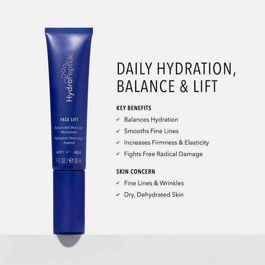 HydroPeptide Face Lift Advanced Ultra-Light Moisturizer and Power Serum Anti-Wrinkle Bundle, (1 Ounce each)
