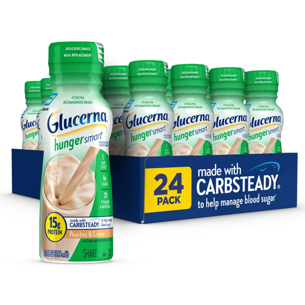 Glucerna Hunger Smart Nutrition Shake to Support Blood Sugar Management | Diabetes Care Shake, 15g Protein, Ready-to-Drink Meal or Snack Replacement for Adults, 180 Calories, Chocolate, 24 Pack