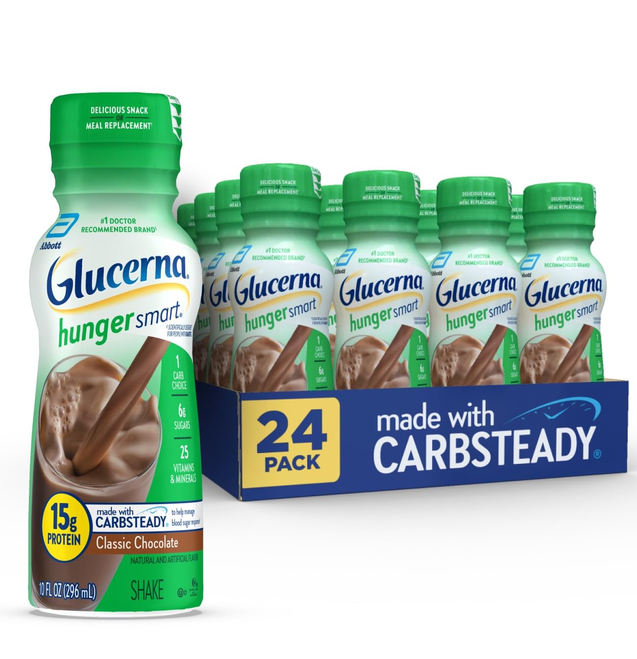 Glucerna Hunger Smart Nutrition Shake to Support Blood Sugar Management | Diabetes Care Shake, 15g Protein, Ready-to-Drink Meal or Snack Replacement for Adults, 180 Calories, Chocolate, 24 Pack