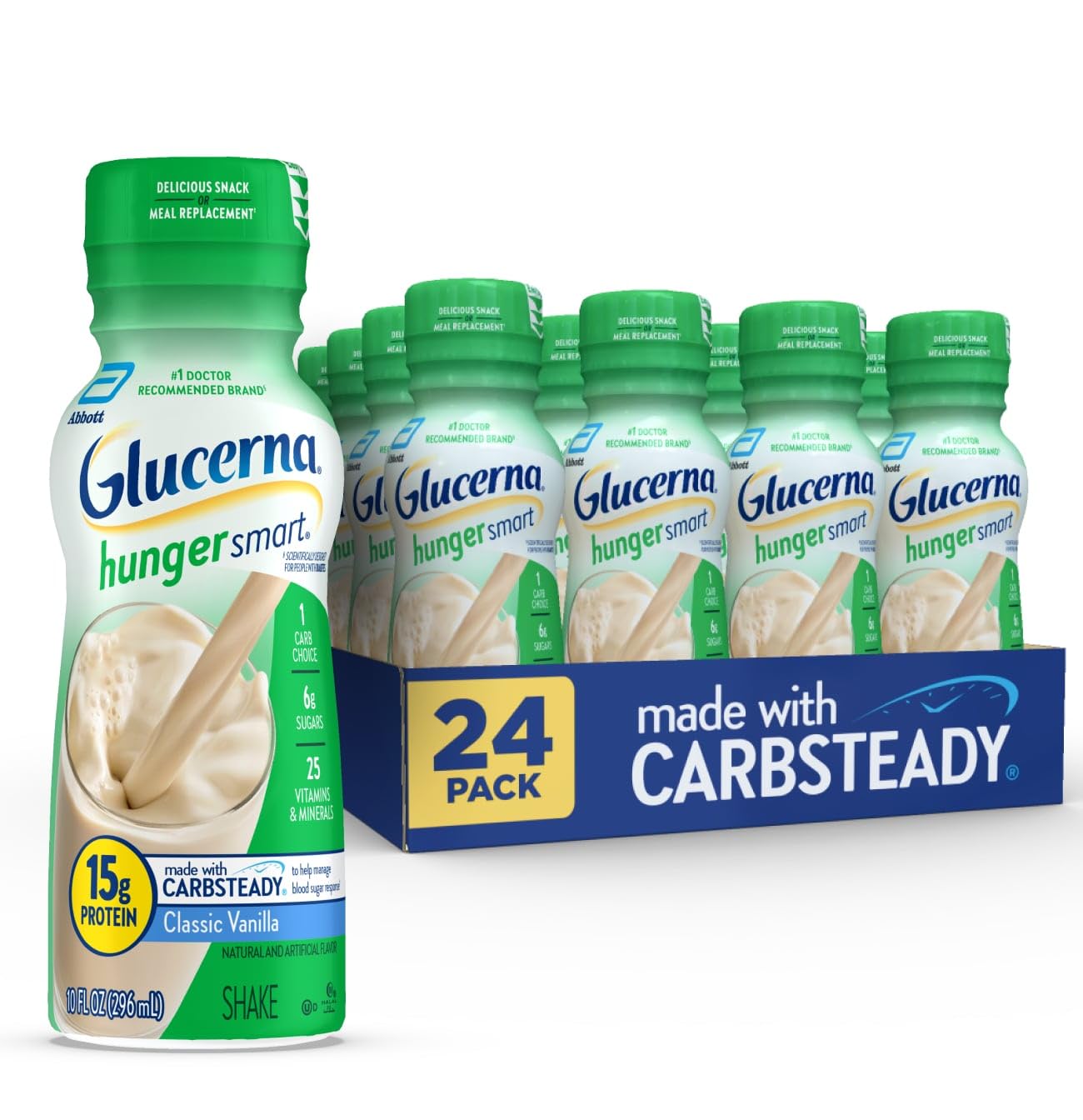 Glucerna Hunger Smart Nutrition Shake to Support Blood Sugar Management | Diabetes Care Shake, 15g Protein, Ready-to-Drink Meal or Snack Replacement for Adults, 180 Calories, Chocolate, 24 Pack