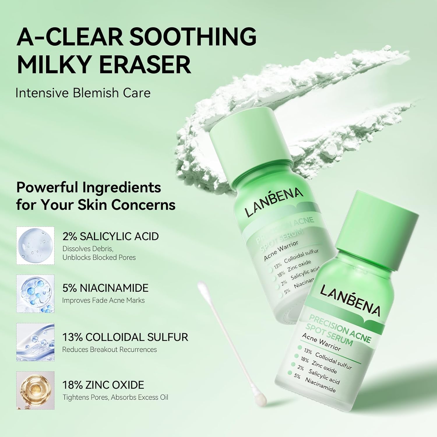 LANBENA 2% Salicylic Acid Spot Serum, 8H Rapid Acne Treatment for Acne-Prone Sensitive Skin, Fast-Acting Dry Out Pimples, Fade Acne Marks, Redness Relief, Overnight & Period Breakouts, 0.42 Fl Oz