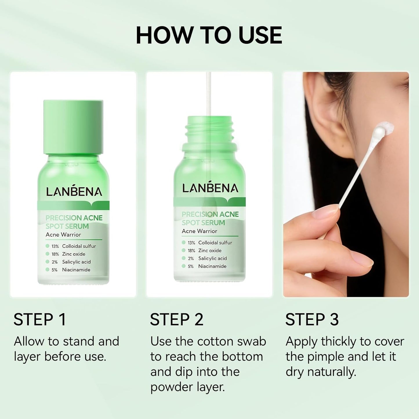 LANBENA 2% Salicylic Acid Spot Serum, 8H Rapid Acne Treatment for Acne-Prone Sensitive Skin, Fast-Acting Dry Out Pimples, Fade Acne Marks, Redness Relief, Overnight & Period Breakouts, 0.42 Fl Oz