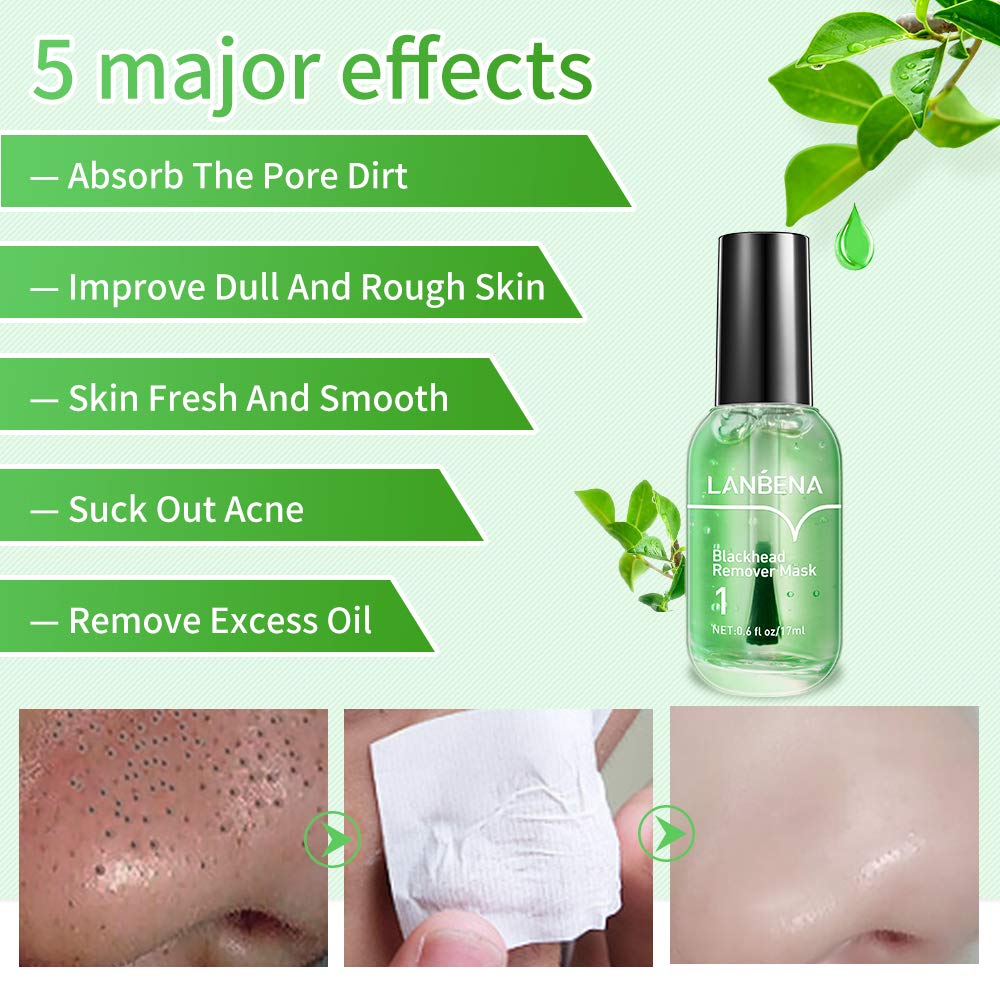 LANBENA Blackhead Remover Mask, Blackhead Remover Mask Peel Off Blackhead Mask 2 in 1 Green Tea Oil Blackhead Removal 100 Pcs Blackhead Remover Mask for Pores, Nose, Chins & Face